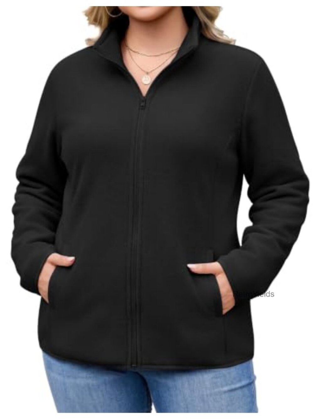 Plus Size Fleece Full Zip Jacket Lightweight Stand Collar Coat